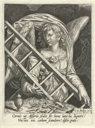 Angelo con scala, martello, chiodi e vaso di unguento